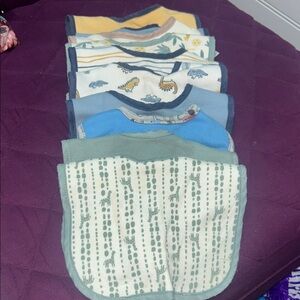 10 Baby Gear Green, Blue & Yellow Dino Print Baby Bibs - 6-Pack